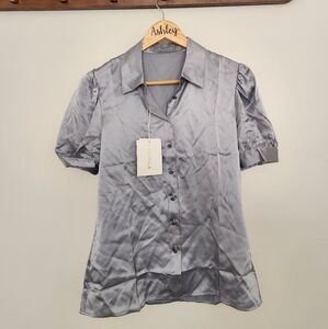 Elegant Silver Button-Up Blouse